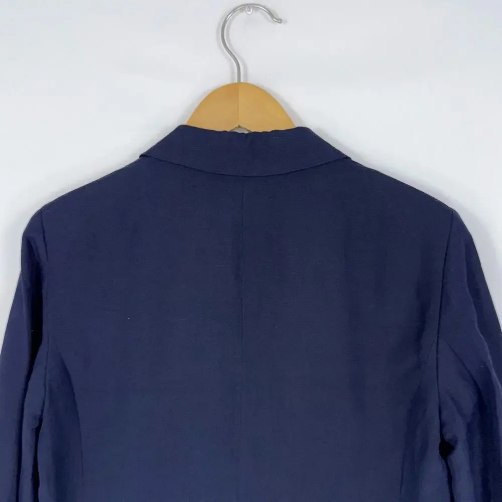 Ann Taylor Classic Linen Blend Blazer Jacket Women's 6 Navy Blue
